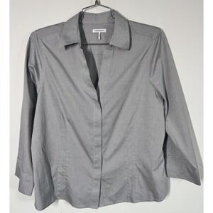 Foxcroft‎ Taylor Non Iron Fitted 3/4 Sleeve Button Up Blouse Gray Size 18 Work